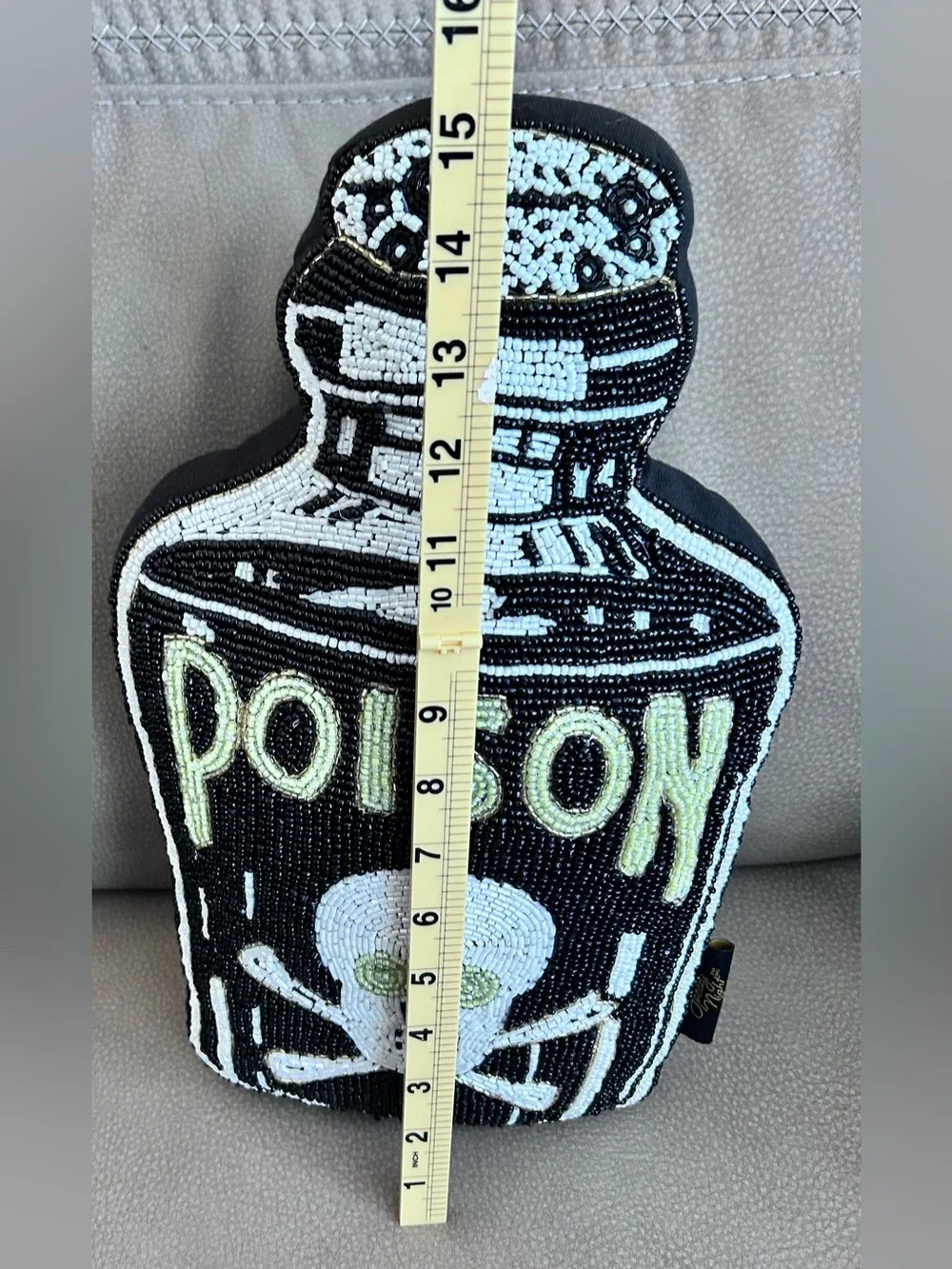 Black Poison Bottle Beaded Decorative Pillow
